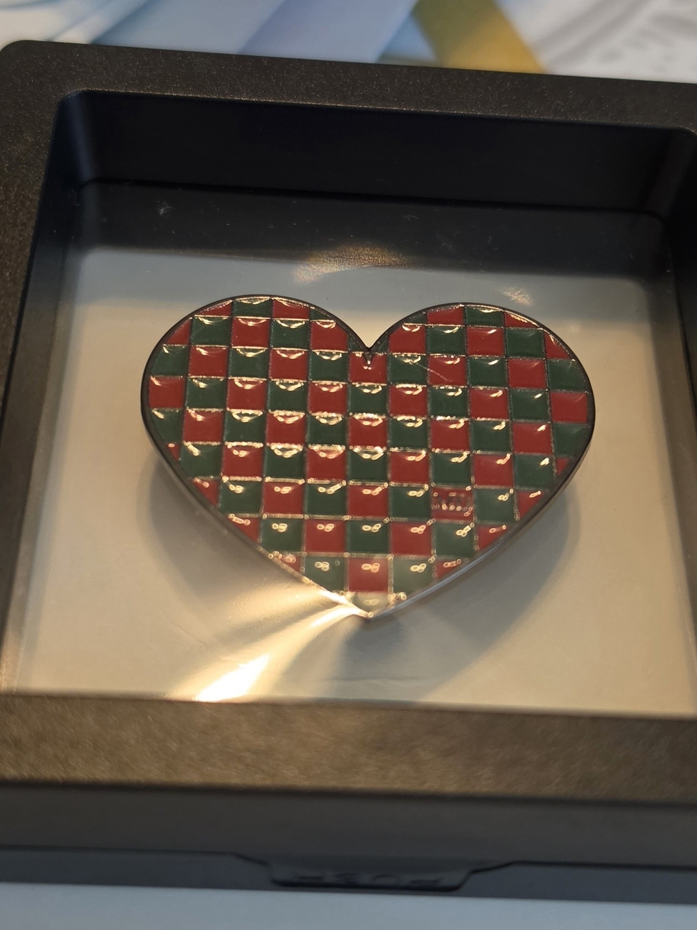 Heart-Shaped Enamel Pin - Red & Green Checker- Magnetic